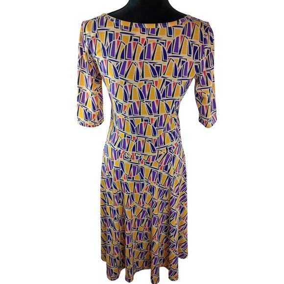 LuLaRoe Women's Midi Dress Medium Abstract Colorful Polyester Spandex - Picture 2 of 4